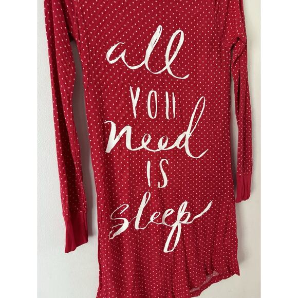 Live Love Dream Red Polka Dot Waffle Knit All You Need Is Sleep Nightgown Sz XS - Picture 3 of 5